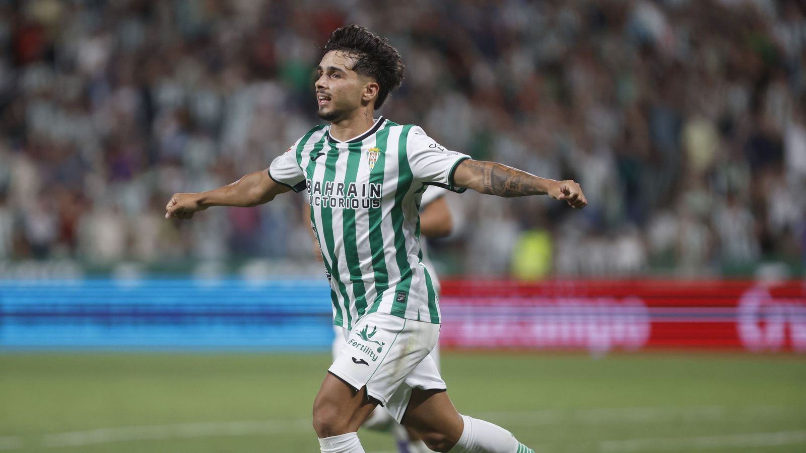 Kevin Medina celebra su primer y hasta ahora único gol con el Córdoba CF.