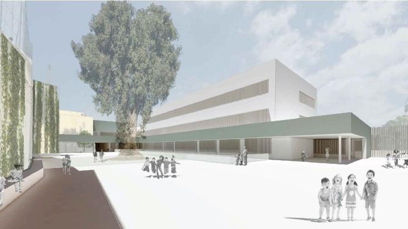 Recreación del recreo del nuevo centro educativo.