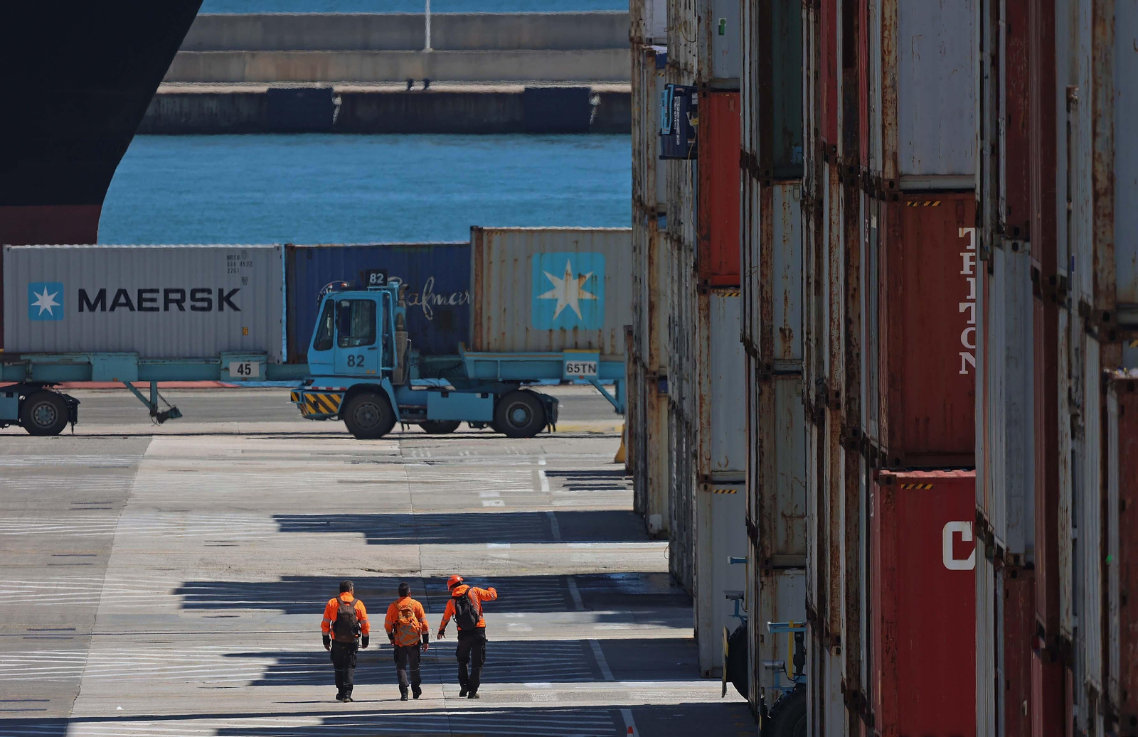 Imágenes de la protesta de la estiba por el sistema ETS en el puerto de Algeciras