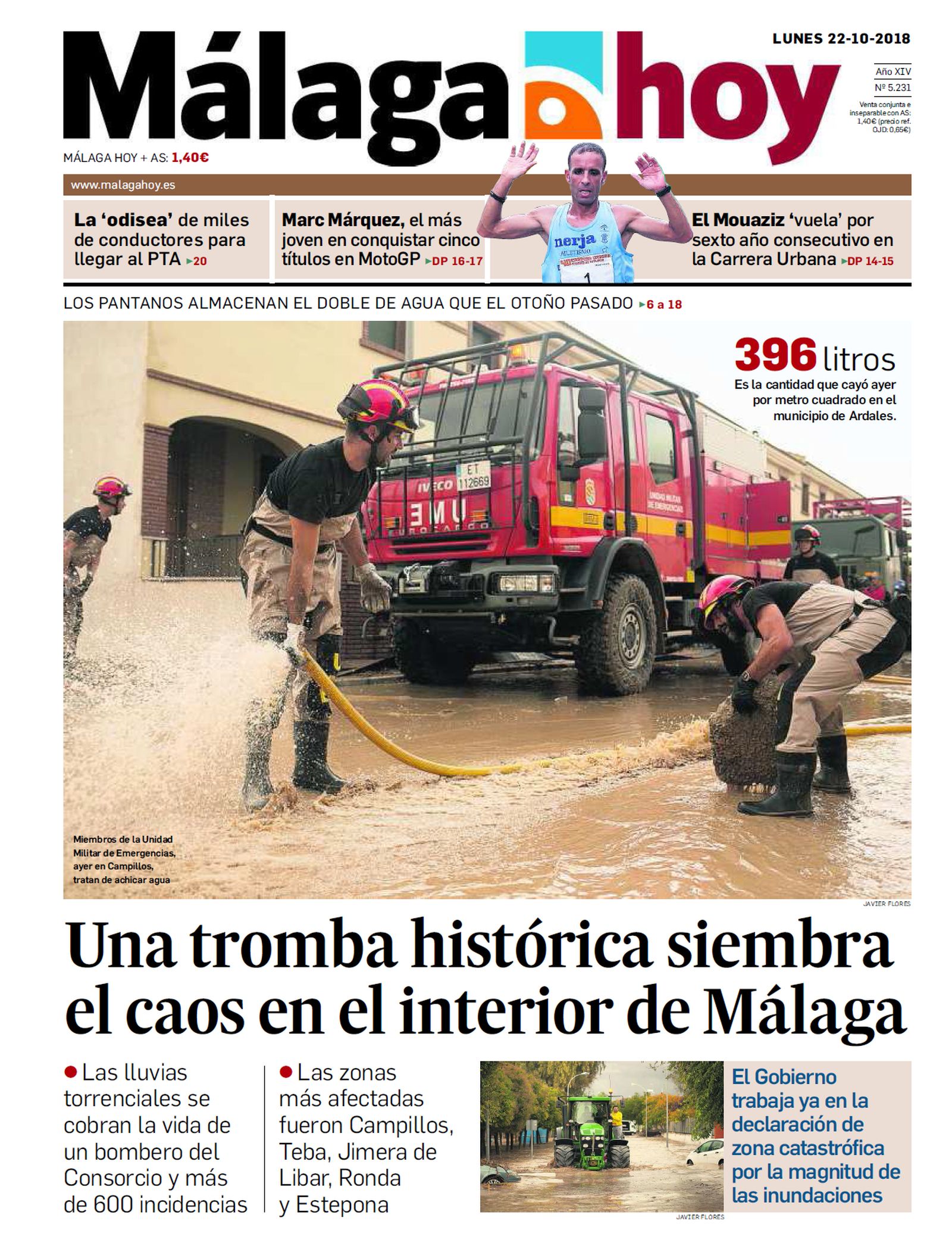 Portada de este lunes por las inundaciones.