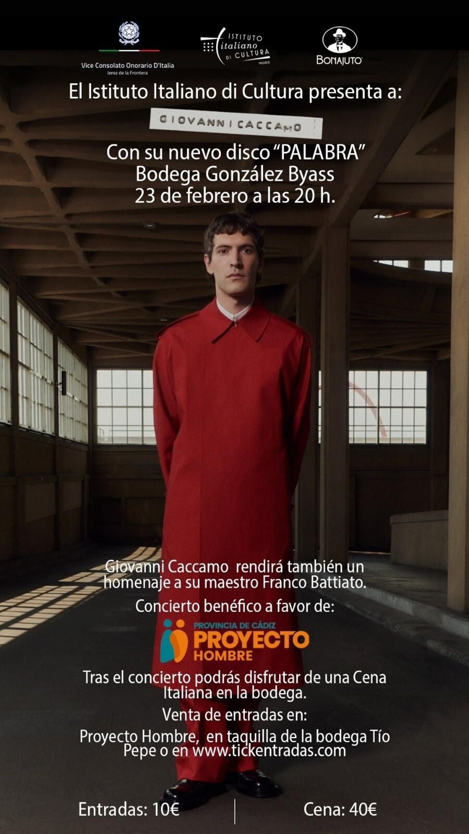 Cartel del concierto benéfico de Giovanni Caccamo en Jerez.