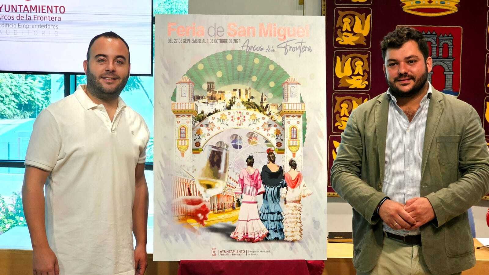 El alcalde Miguel Rodríguez, presentando el cartel de la feria de San Miguel