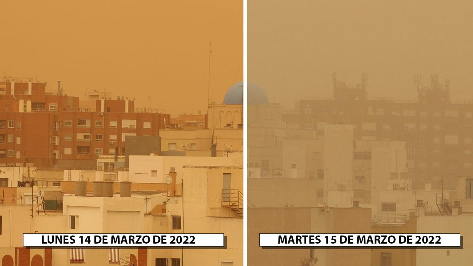 Diferencia entre la calima del día 14 y la del día 15 de marzo.