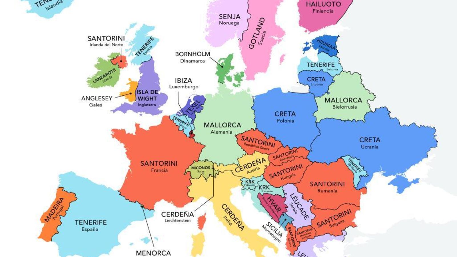 Mapa con las islas favoritas de Europa