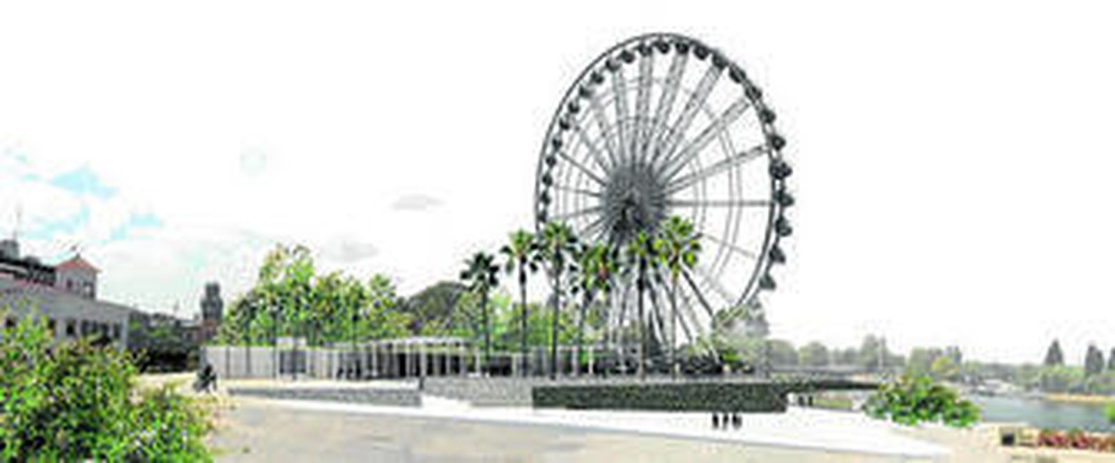 Imagen virtual del proyecto de la noria del Muelle de las Delicias, junto al acuario y las oficinas del Puerto.