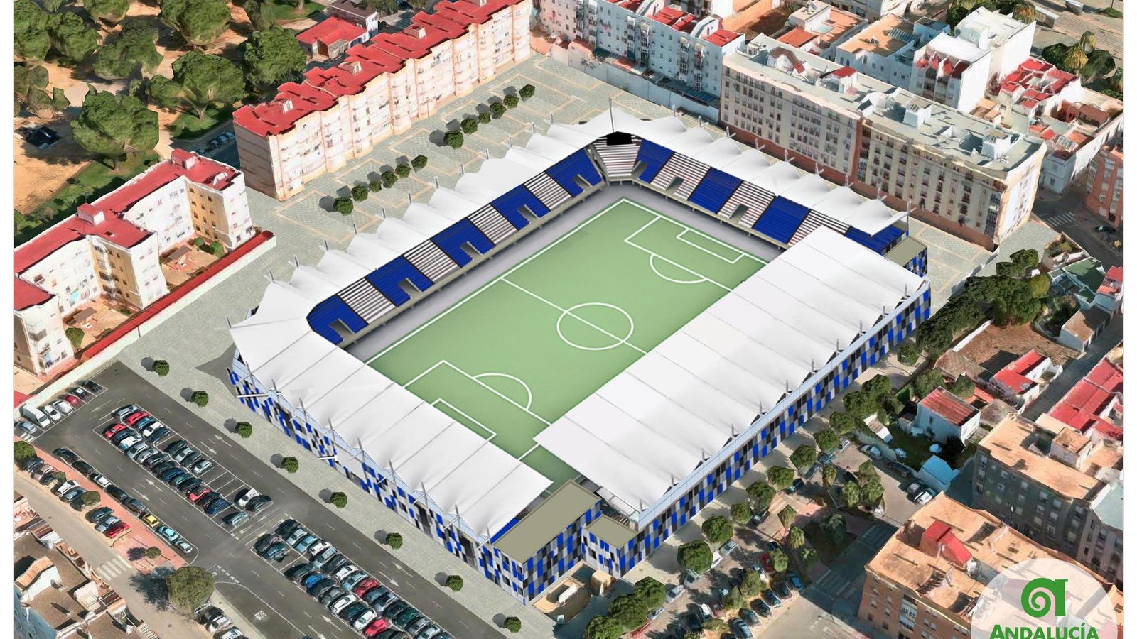 Infografía con la propuesta de remodelacion del Campo de Fútbol de la Bazán.