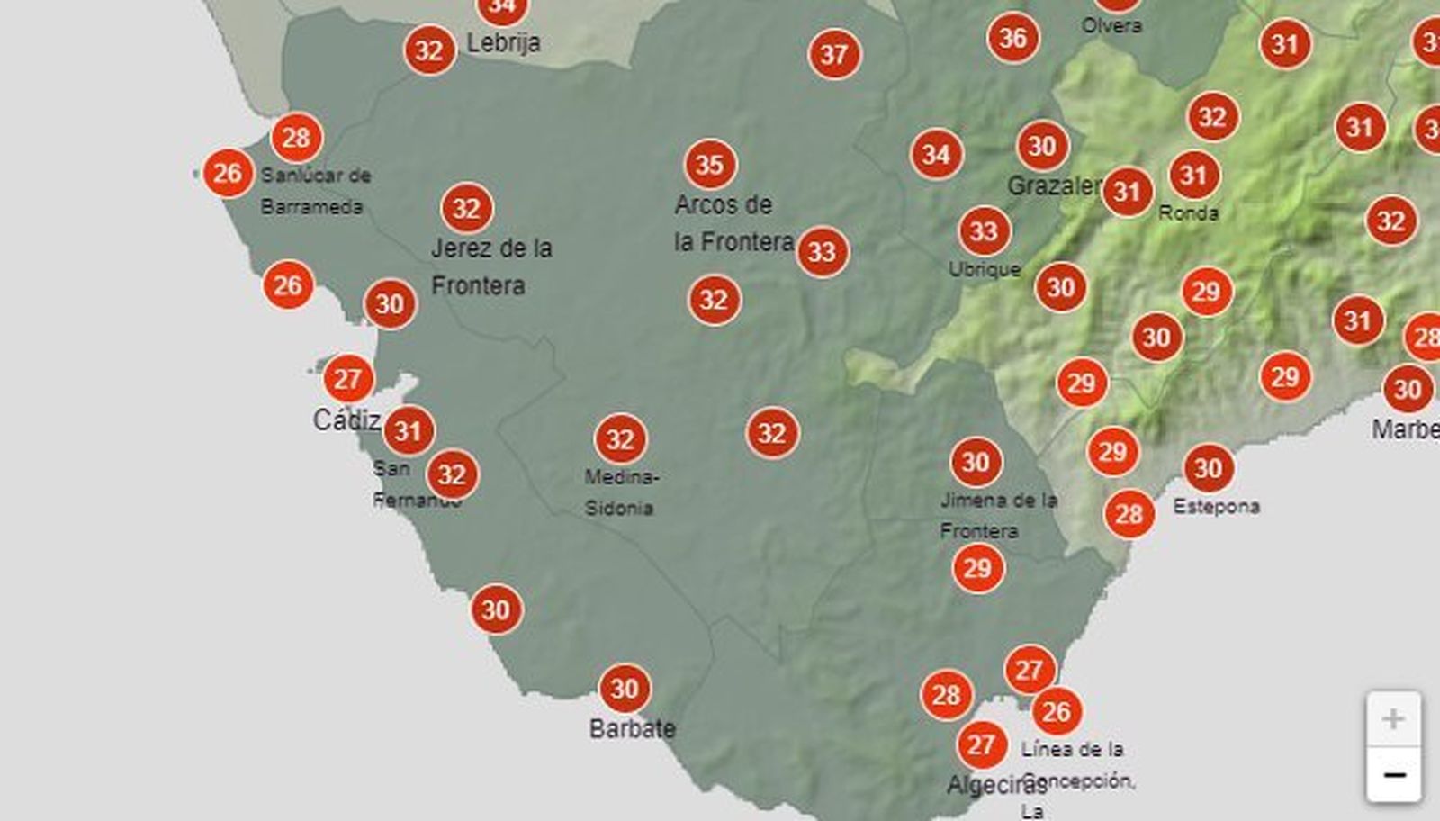 Temperaturas máximas previstas para este martes.