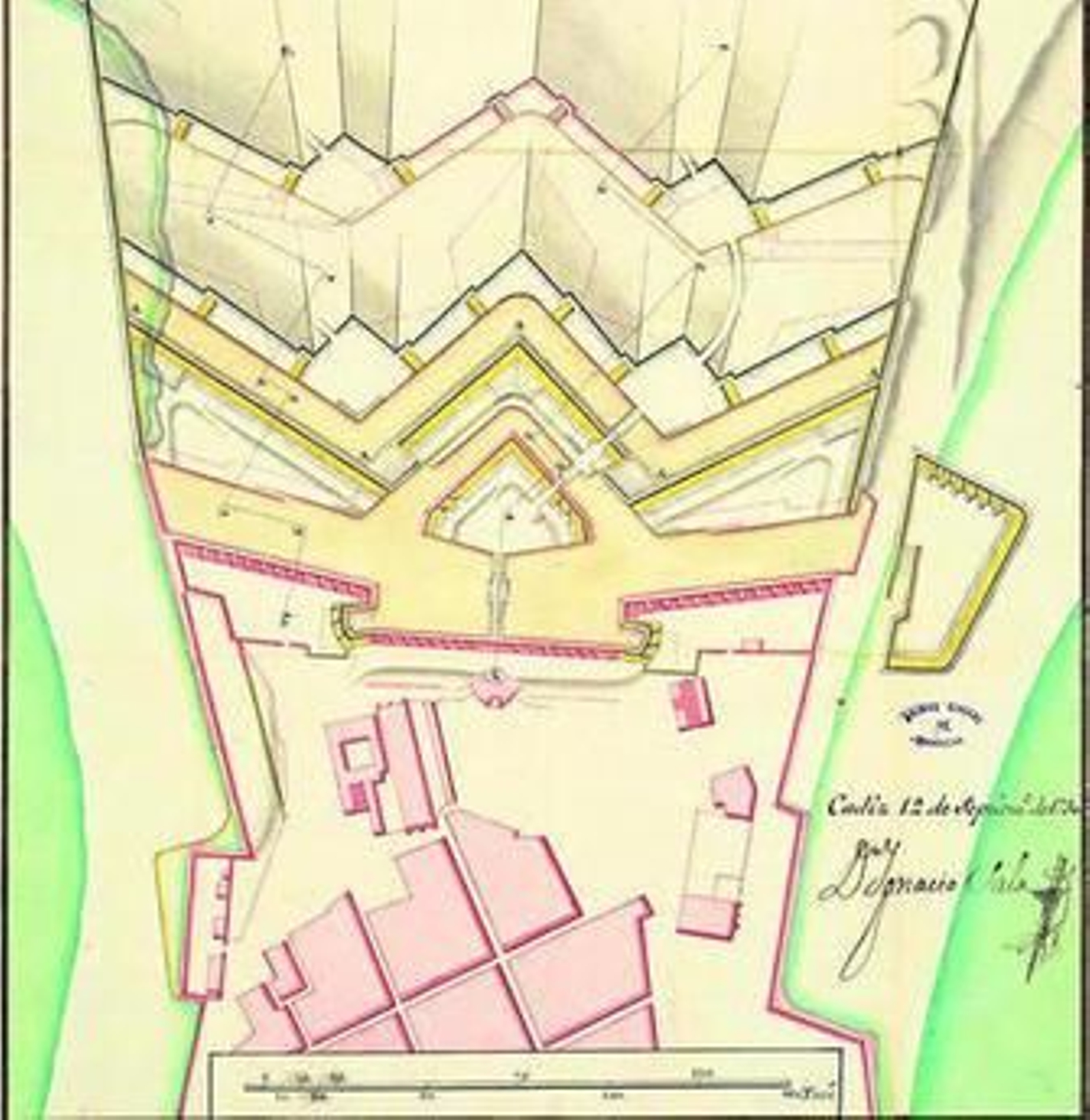 Un grabado de las defensas de Cádiz.