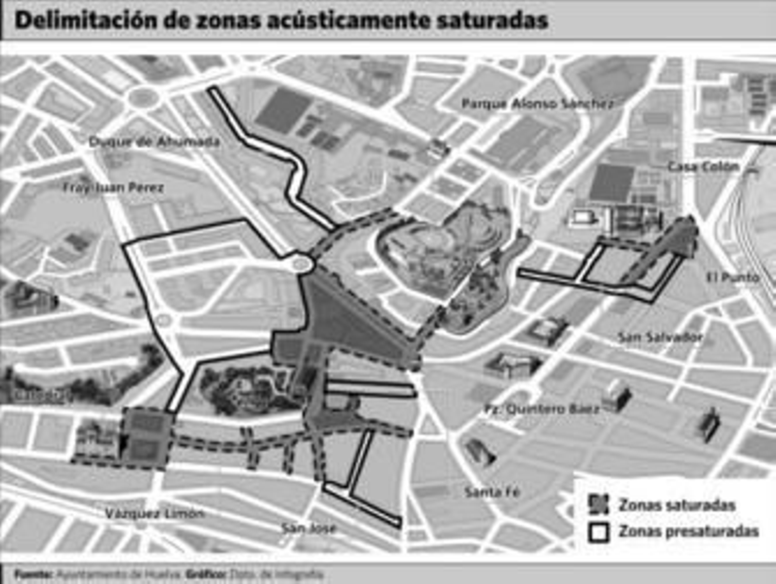 Uno de los ocho sonómetros de la capital, en la zona de La Merced.