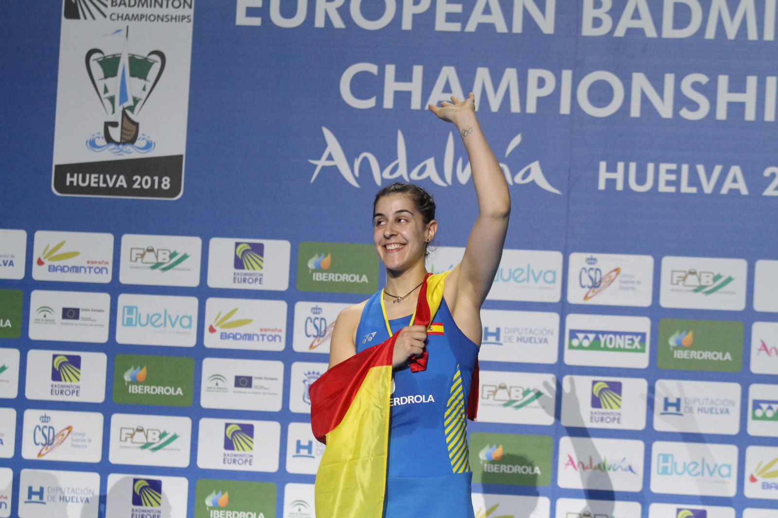 Partido y victoria de Carolina Marín en el Europeo de Bádminton celebrado en Huelva