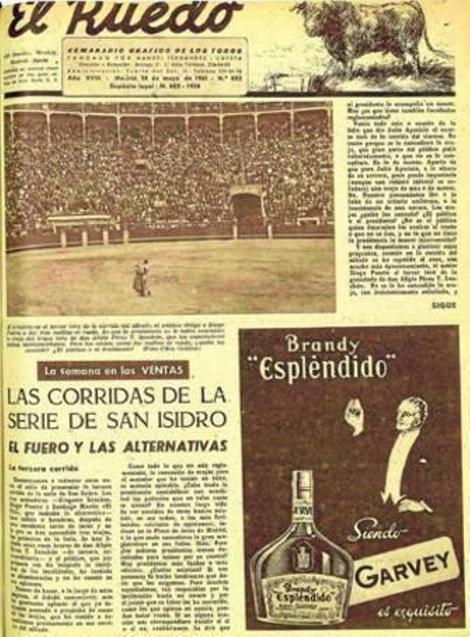 Información de la feria del año 1961 en la que, junto a un anuncio de la época, se refleja una polémica decisión presidencial en torno al diestro Diego Puerta.