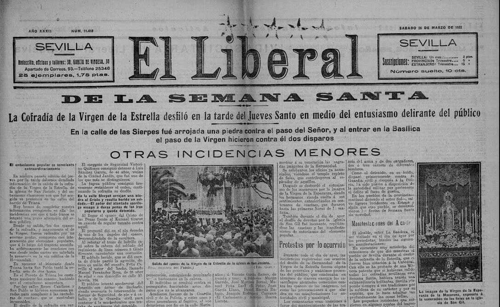 Portada de 'El Liberal' del 29 de marzo de 1932.