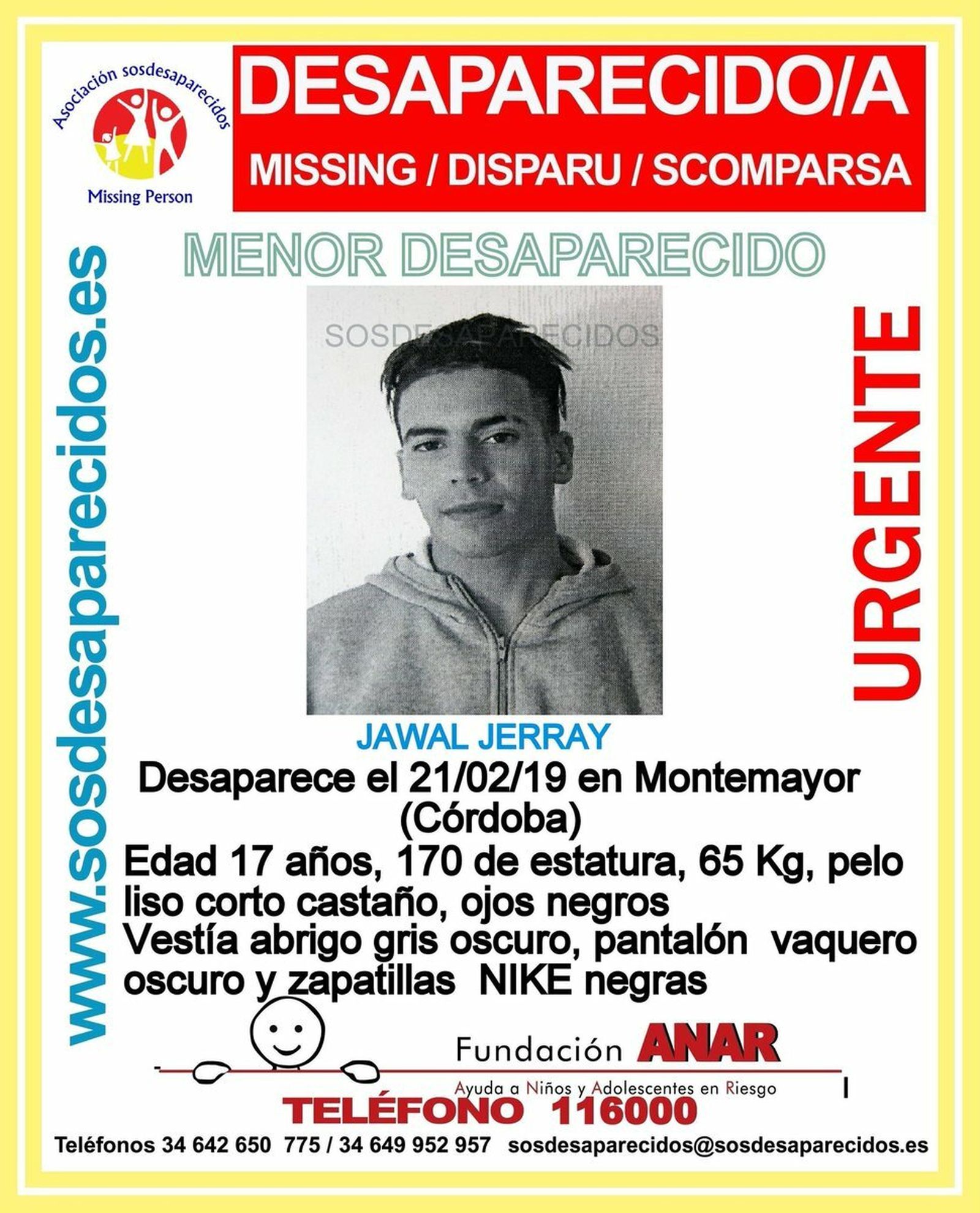 Cartel anunciador con la imagen del joven desaparecido