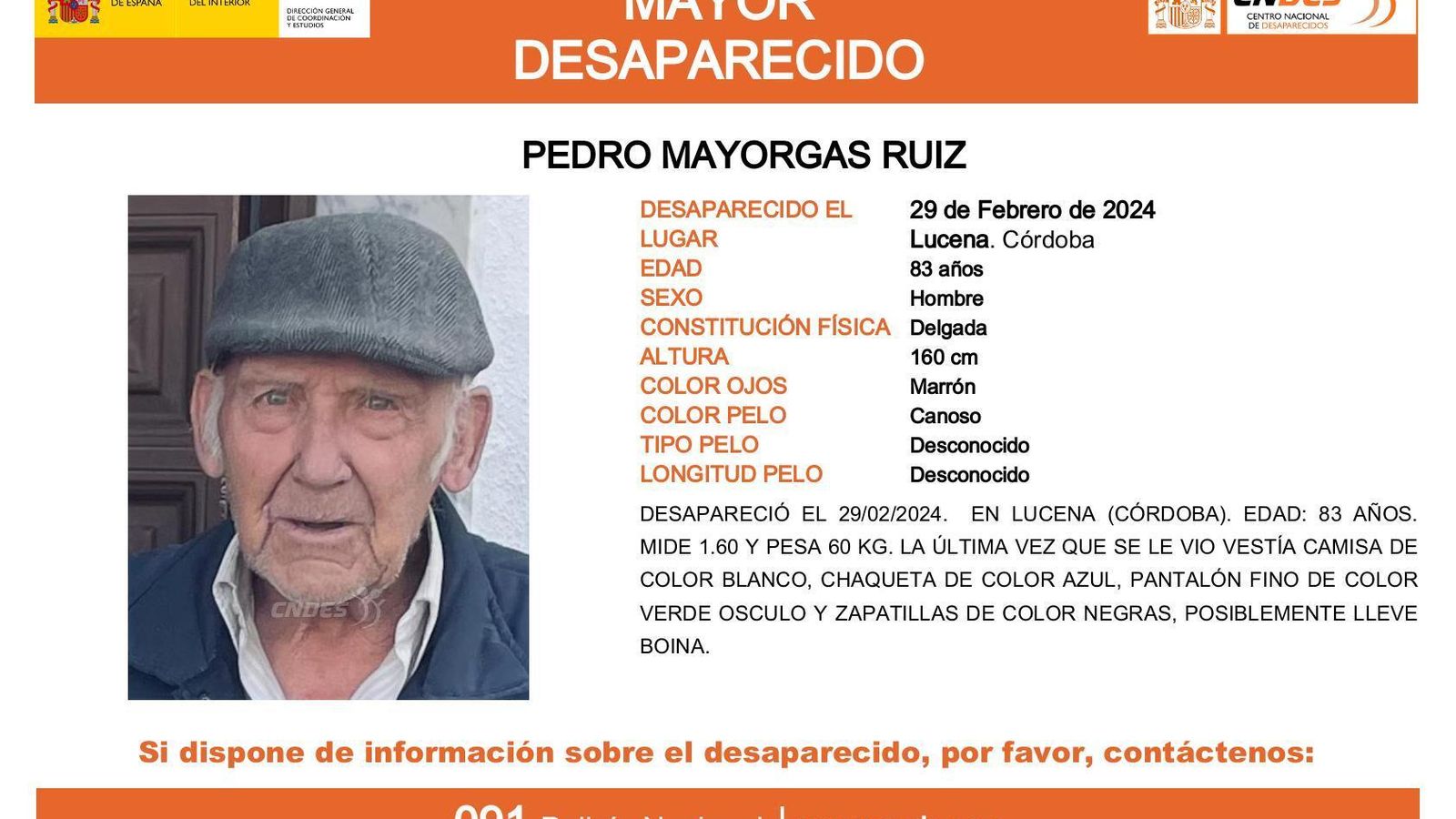 Aviso oficial de desaparición de Pedro Mayorgas. Aviso oficial de desaparición de Pedro Mayorgas.