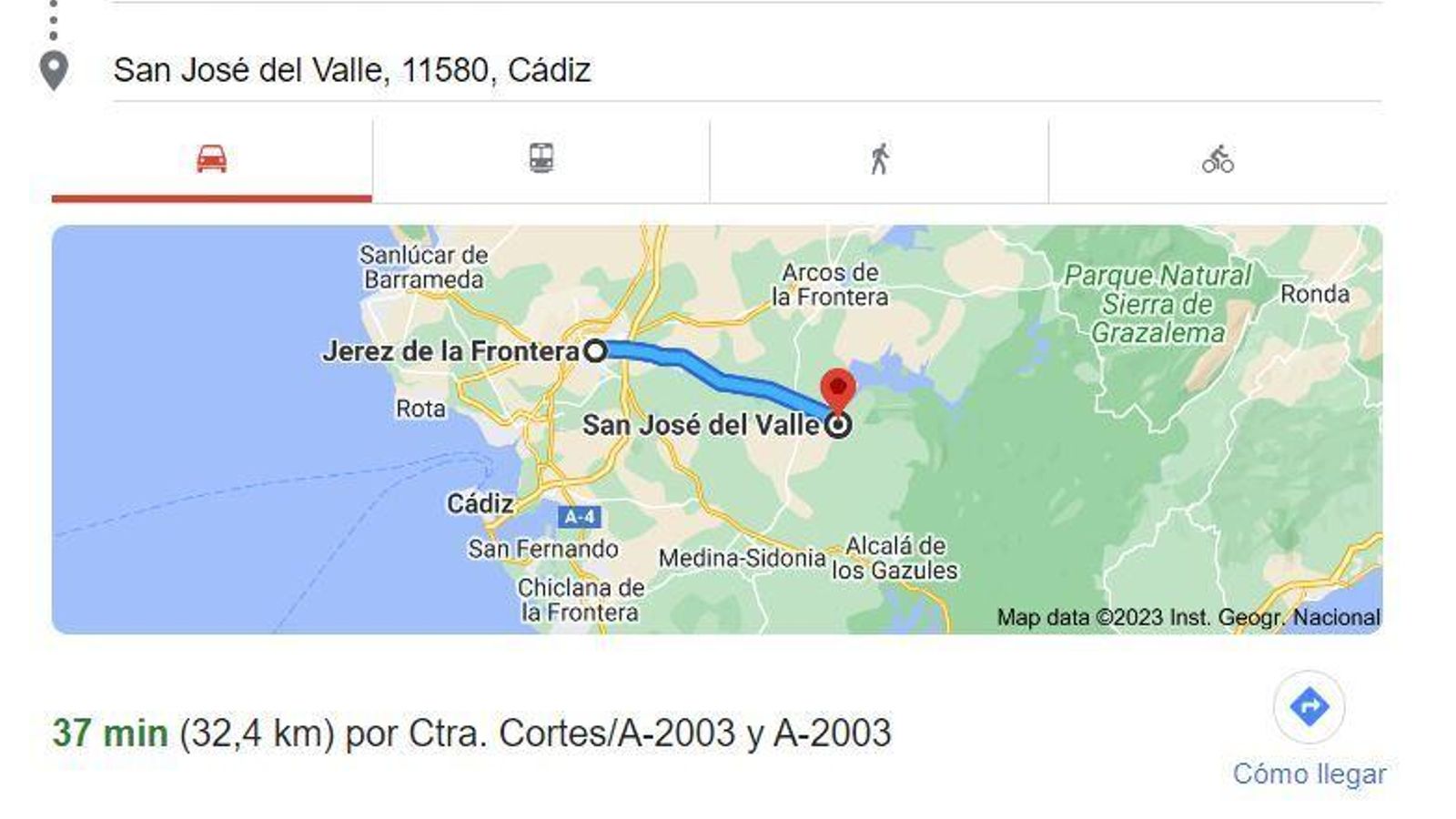 Distancia Jerez - San José del Valle.