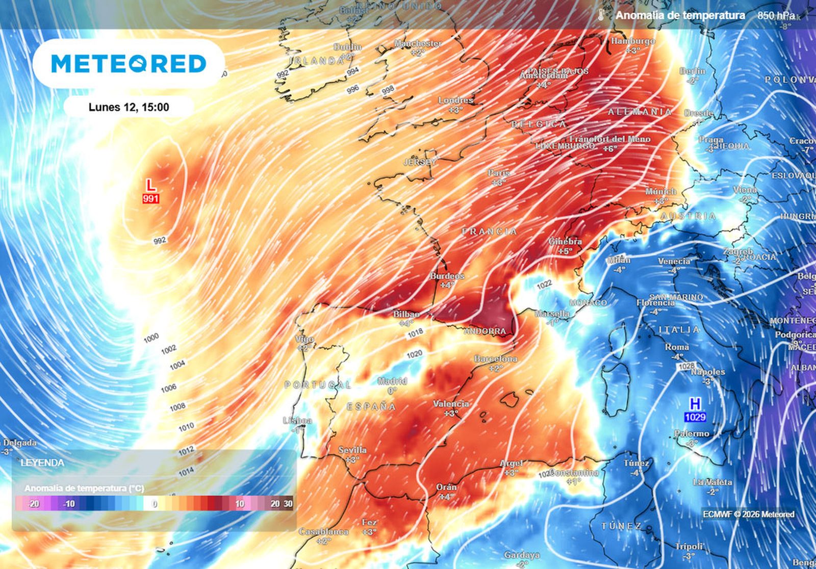 Masa de aire más suave avanzando por la Península el lunes 12 de enero.