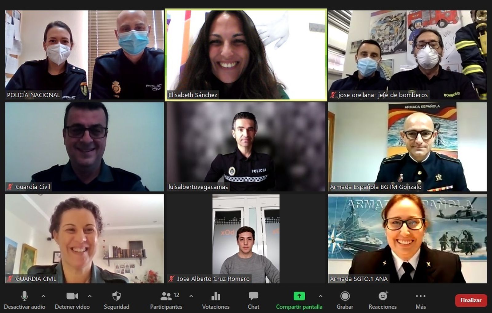 Charla celebrada en la jornada de ayer lunes sobre los Cuerpos y Fuerzas de Seguridad, a través de internet.