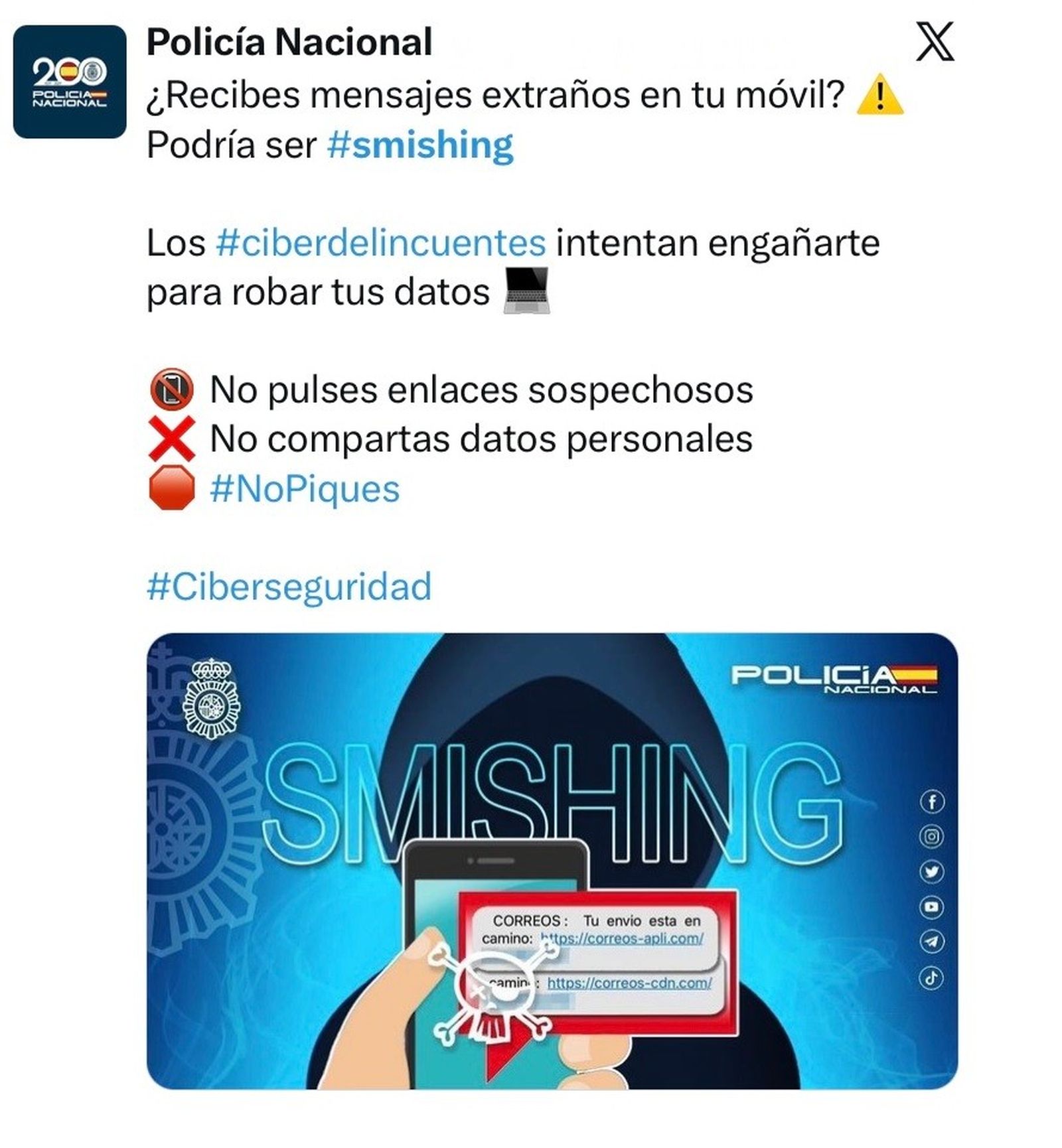 Advertencias de la Policía Nacional.