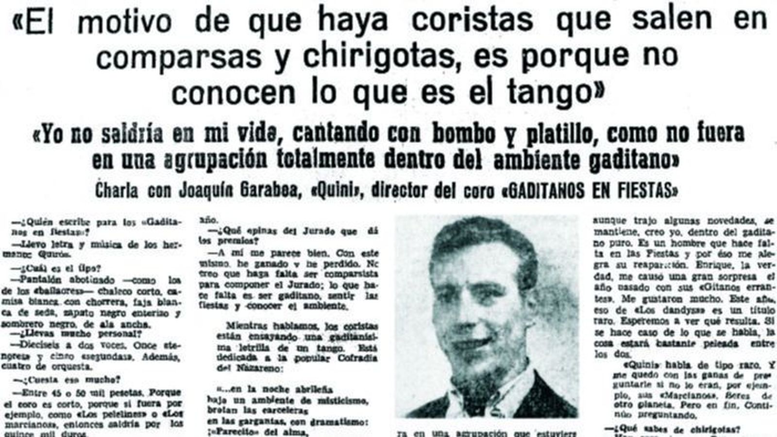 Entrevista publicada en Diario de Cádiz en 1962