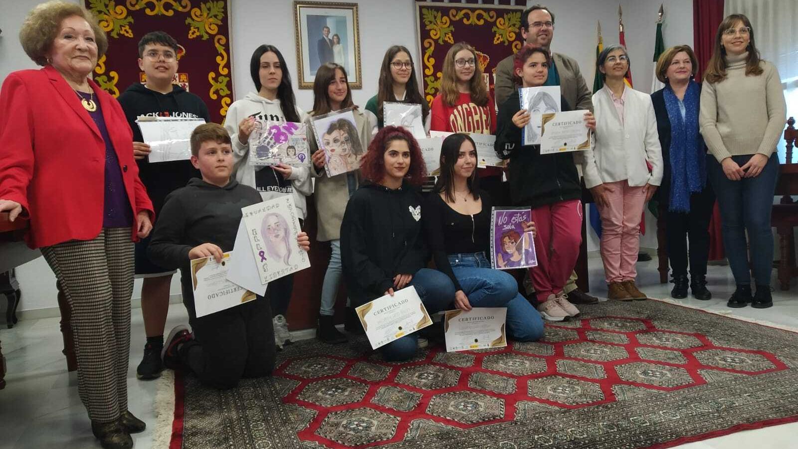 Alumnado del IES Vega del Guadalete que ha presentado propuestas, en el Ayuntamiento.