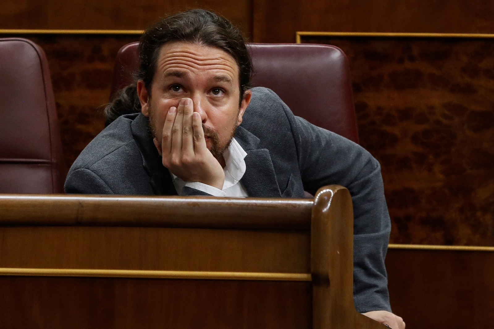Pablo Iglesias en su escaño del Congreso de los Diputados.