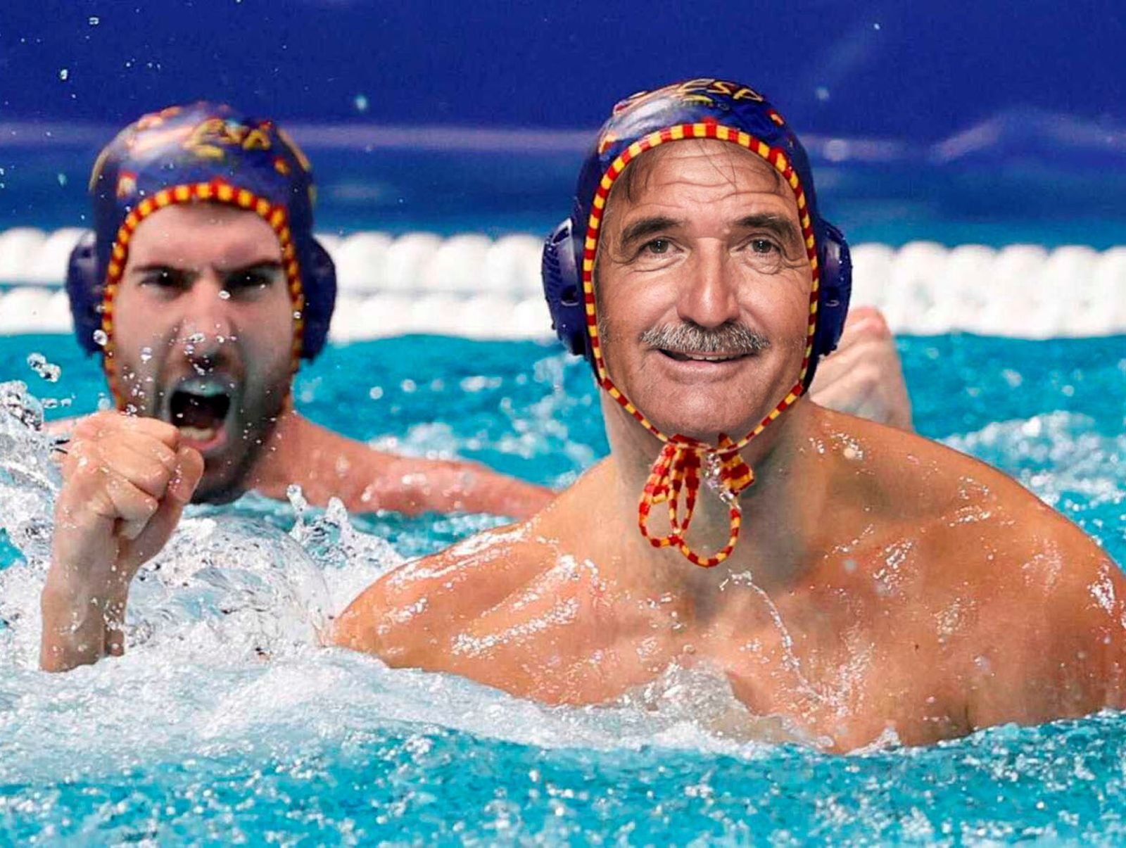 Miguel Villanueva entrenando con la selección gaditana de waterpolo.