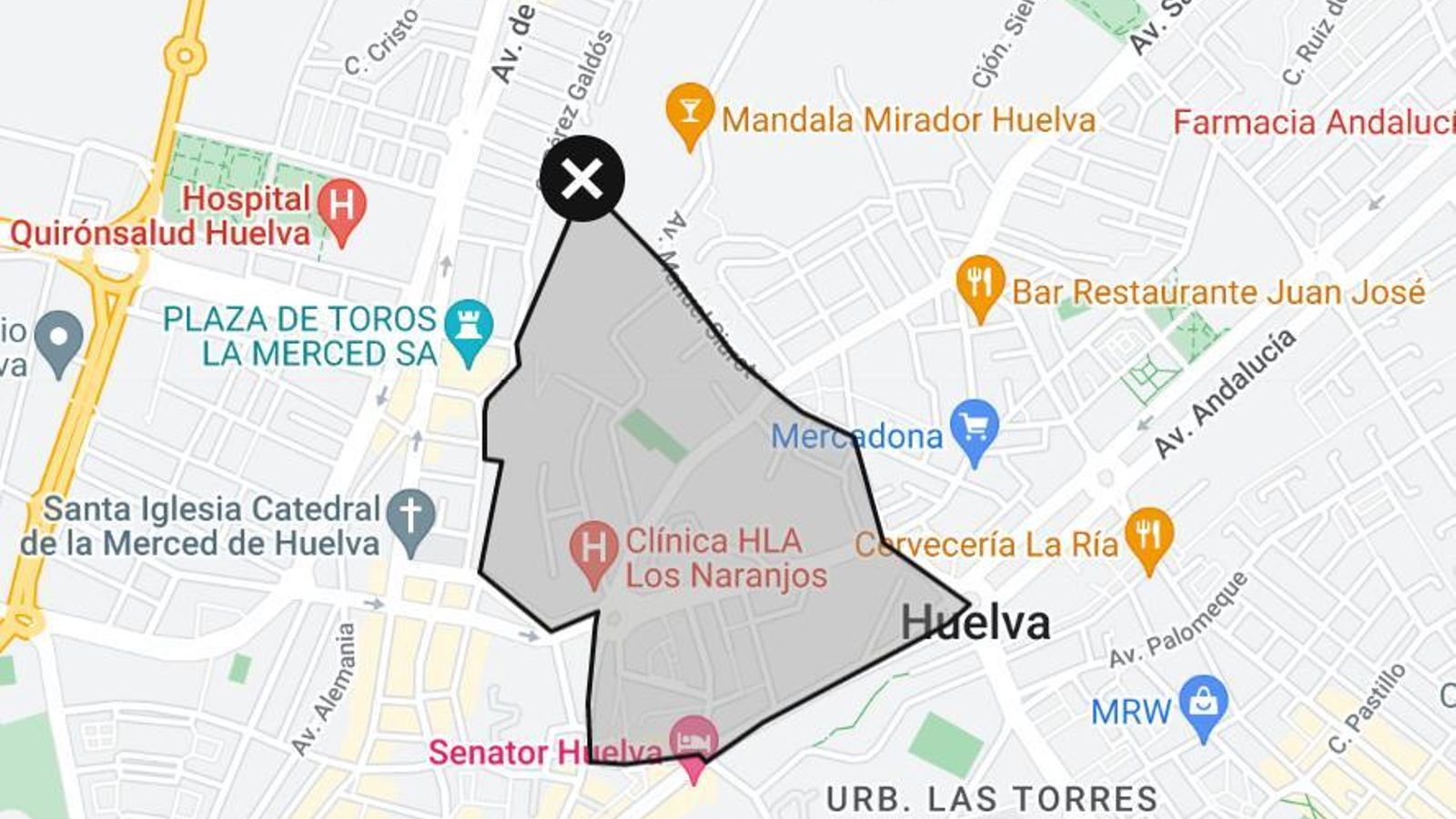 Delimitación que hace Idealista de El Conquero, la zona más costosa para comprar pisos en Huelva por metro cuadrado. Delimitación que hace Idealista de El Conquero, la zona más costosa para comprar pisos en Huelva por metro cuadrado.