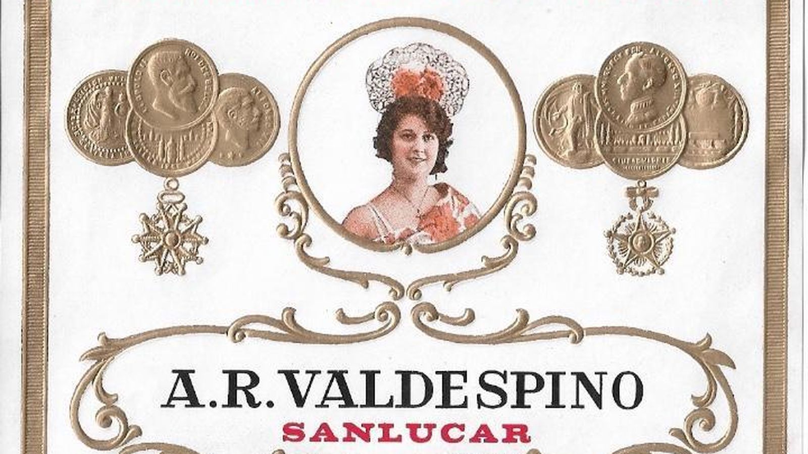 Antigua etiqueta de Manzanilla Deliciosa, de Valdespino.