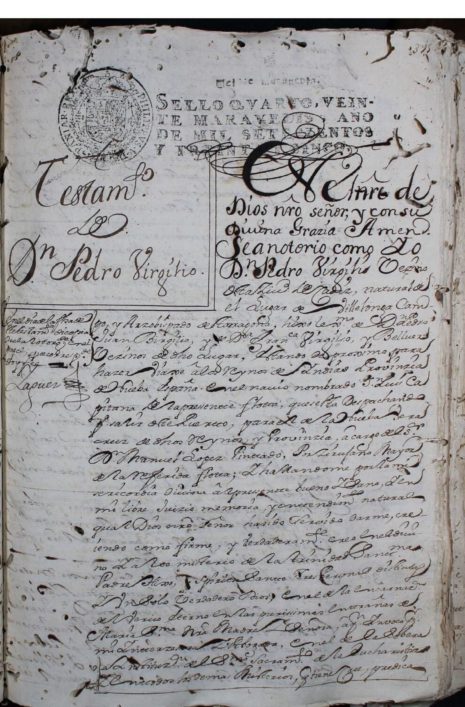 Testamento de Virgili de 1735. Testamento de Virgili de 1735.