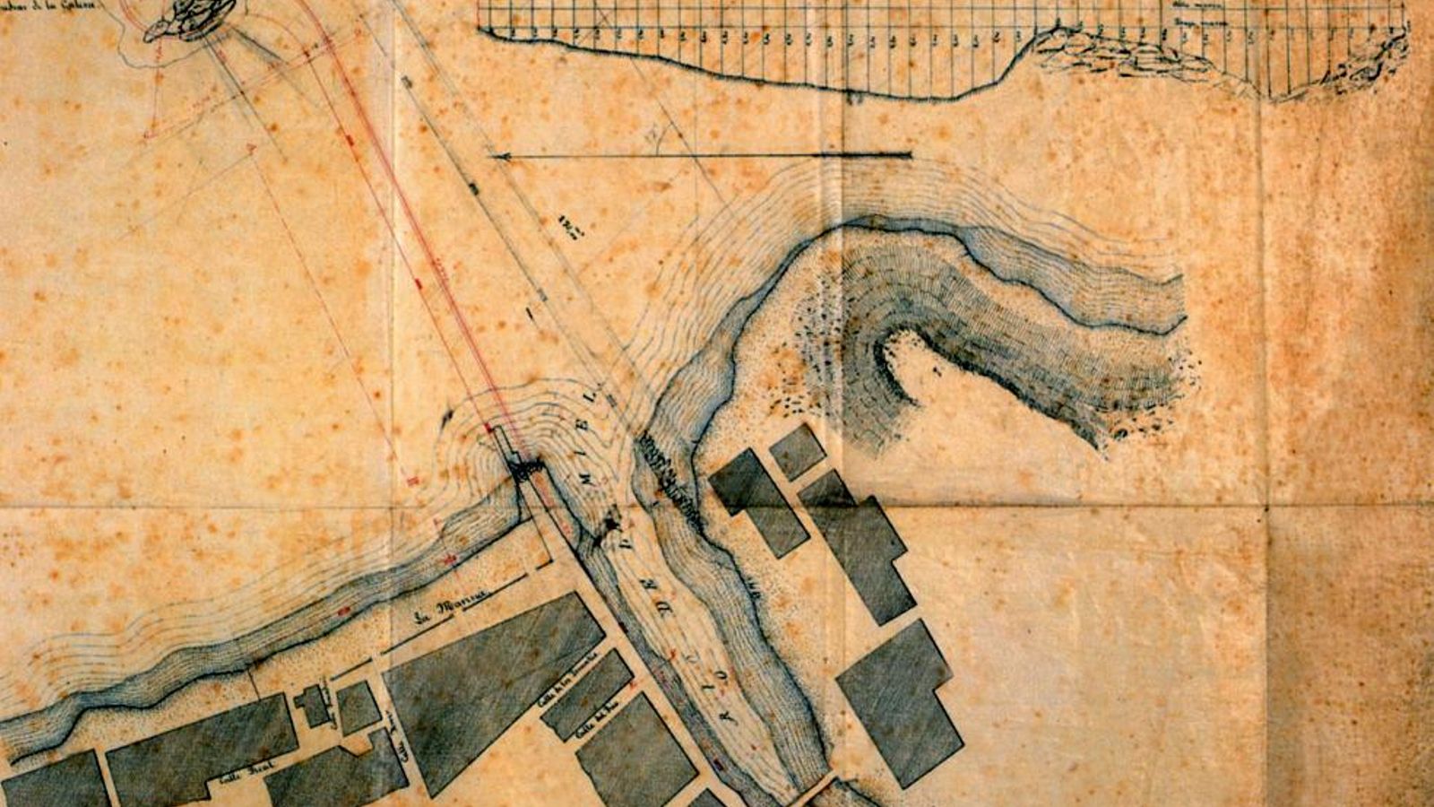 Plano del proyecto de un puerto para Algeciras del ingeniero Luis de la Orden. Año 1887.