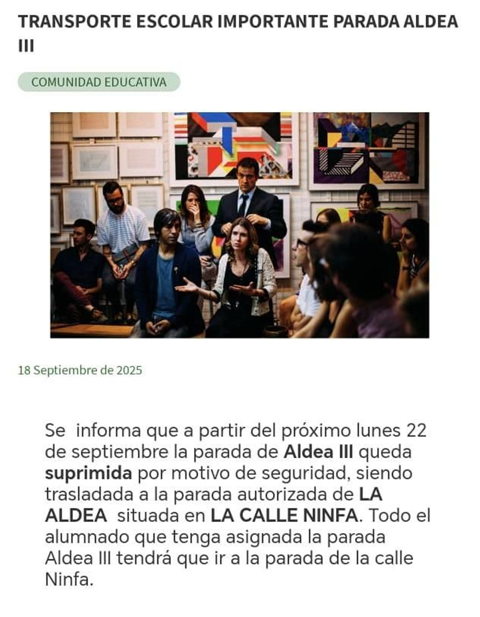 Captura de pantalla del comunicado de iPasen.