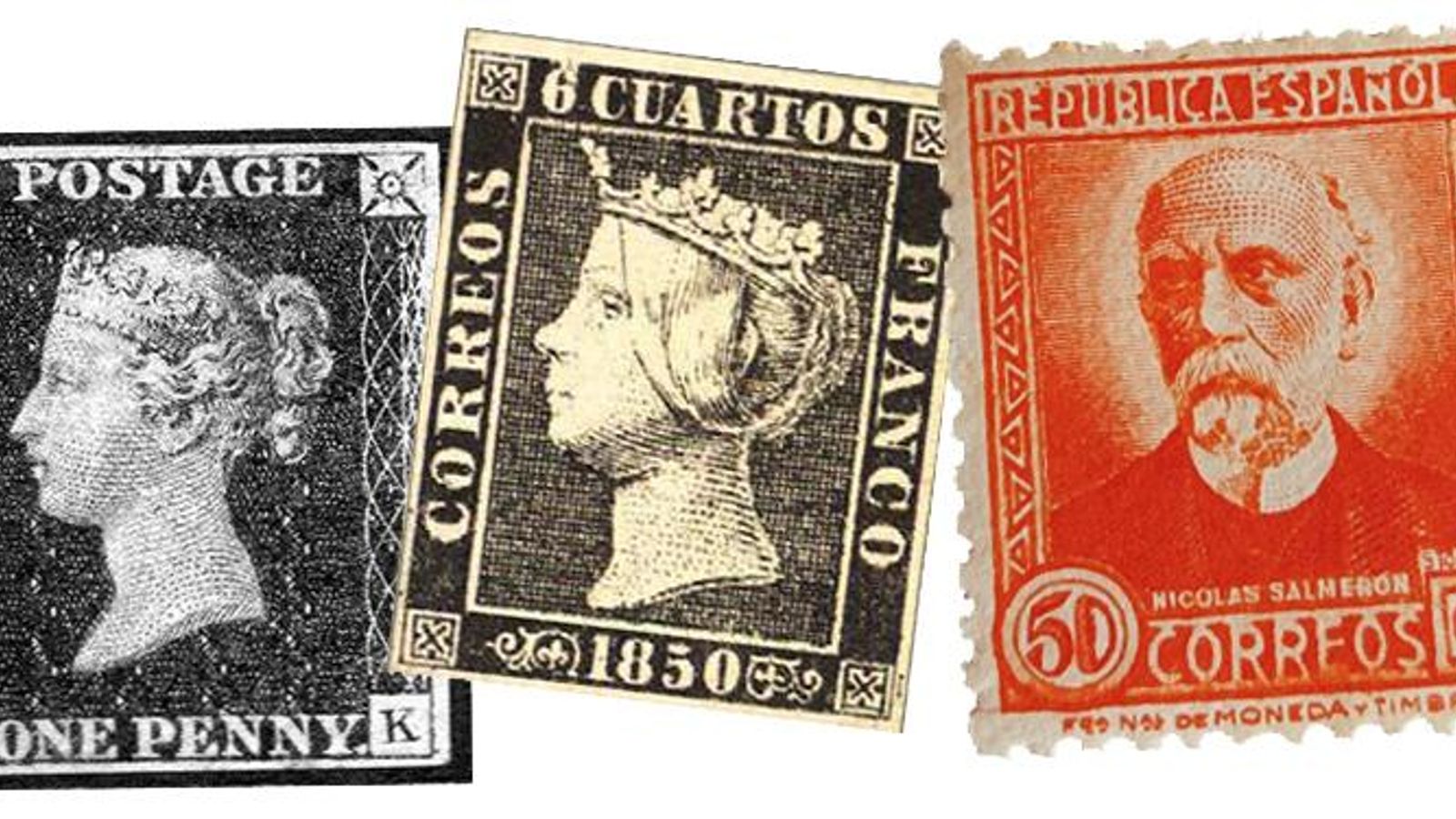 Primer sello “penique negro” (en inglés, Penny Black, 1 de mayo de 1840. Primer sello español de 1 de enero de 1850. Primer sello almeriense septiembre de 1931.