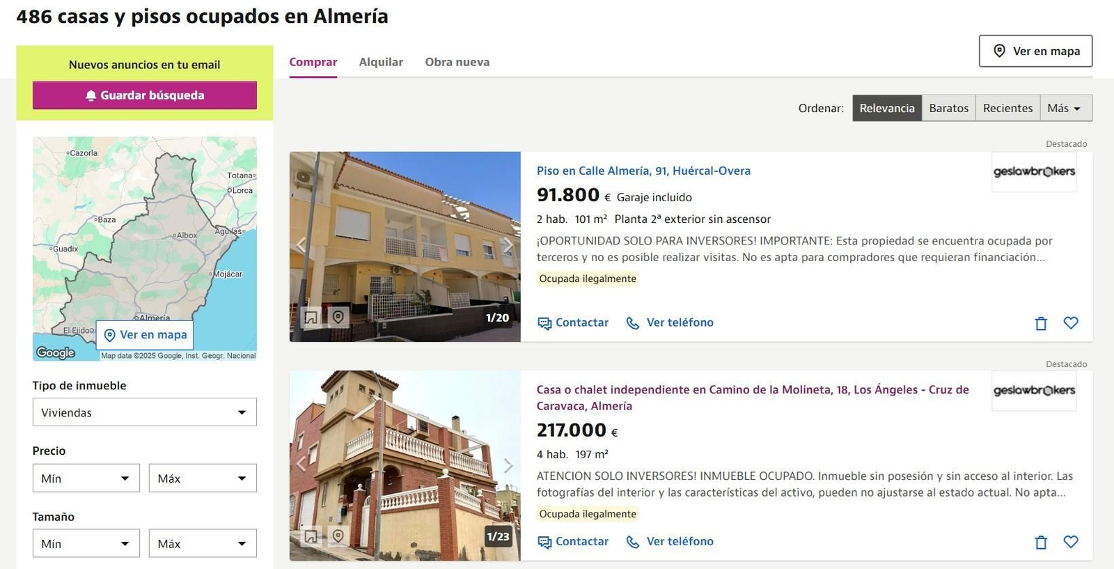 Viviendas okupadas a la venta en Idealista.