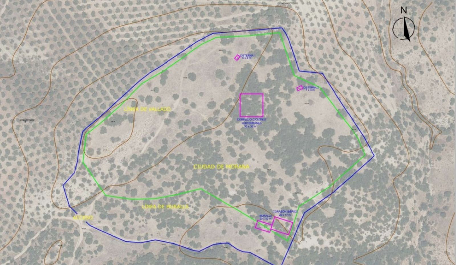 Plano que señala la ubicación del yacimiento Laderas de Morana en Lucena.