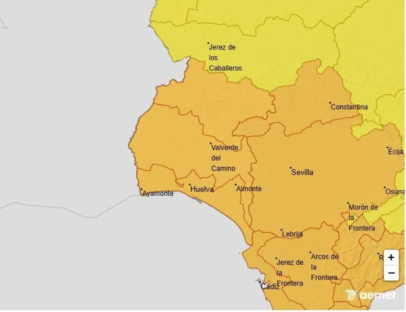 Aviso naranja en Huelva este miércoles. Aviso naranja en Huelva este miércoles.