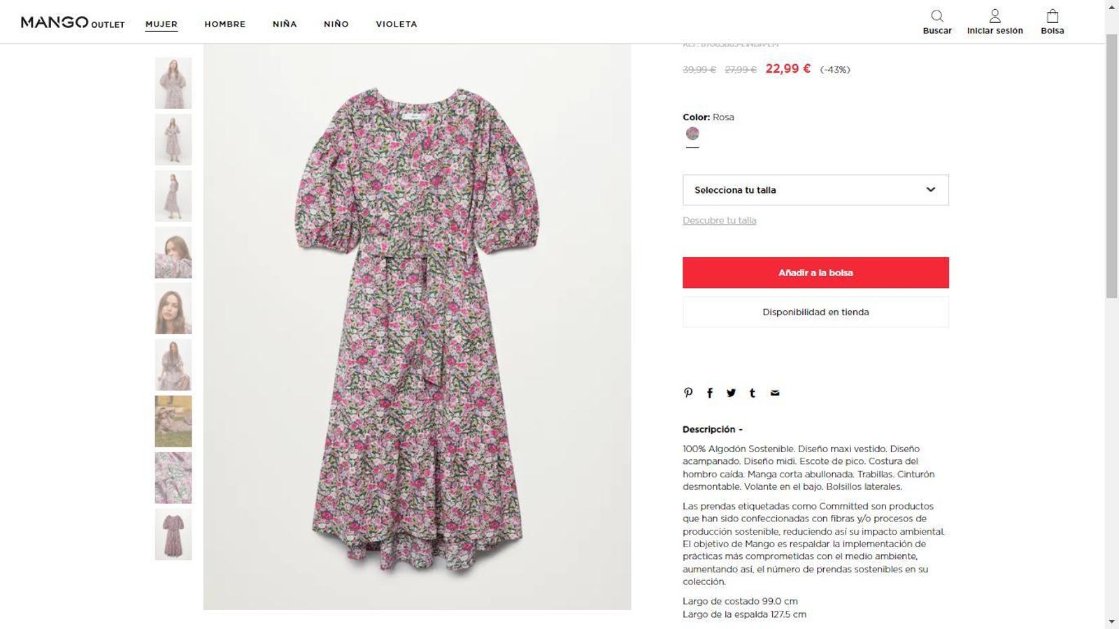 Vestido de flores y mangas abullonadas de Mango Outlet.