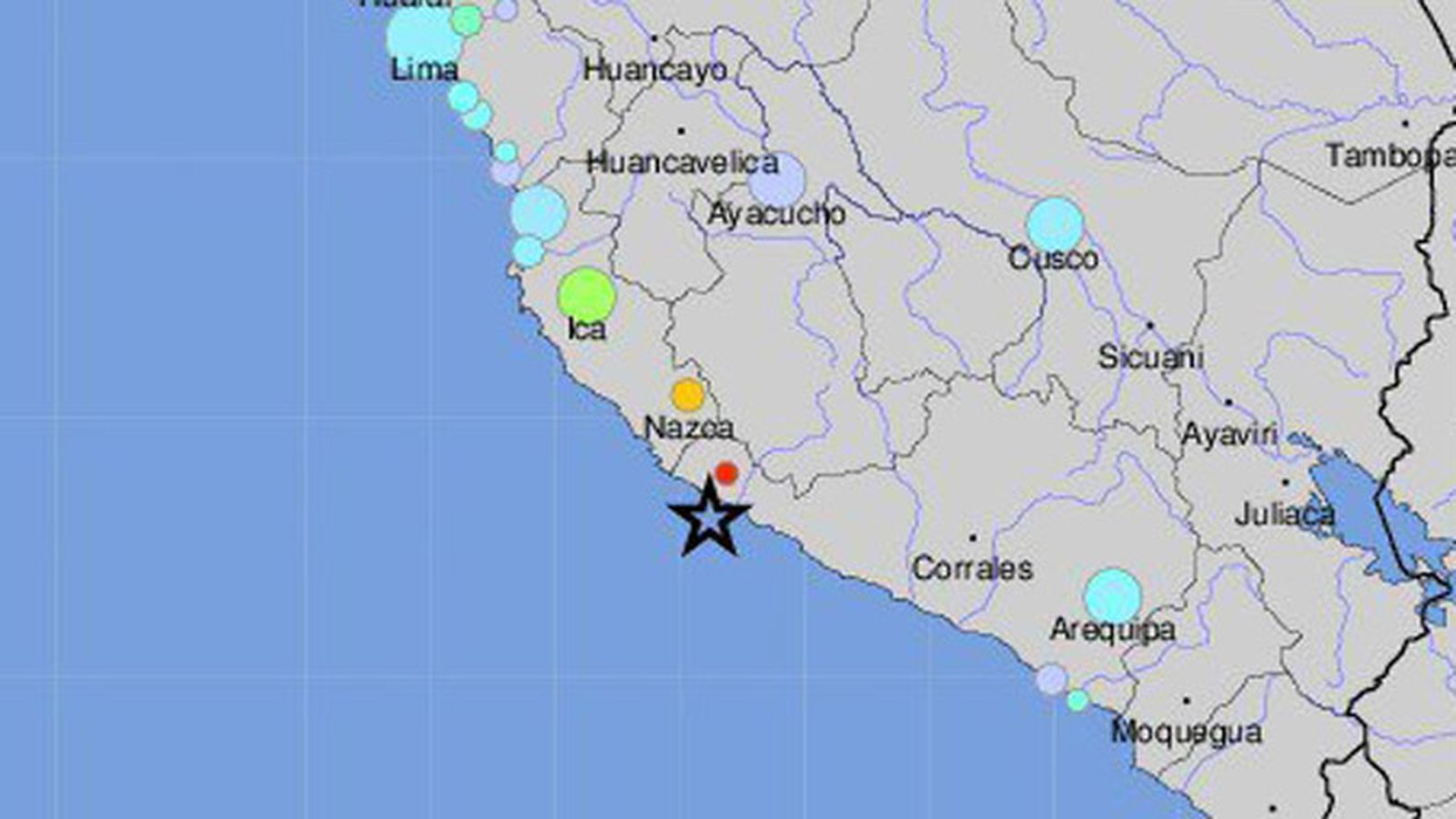 Situación en el mapa donde ha tenido lugar el epicentro del seísmo