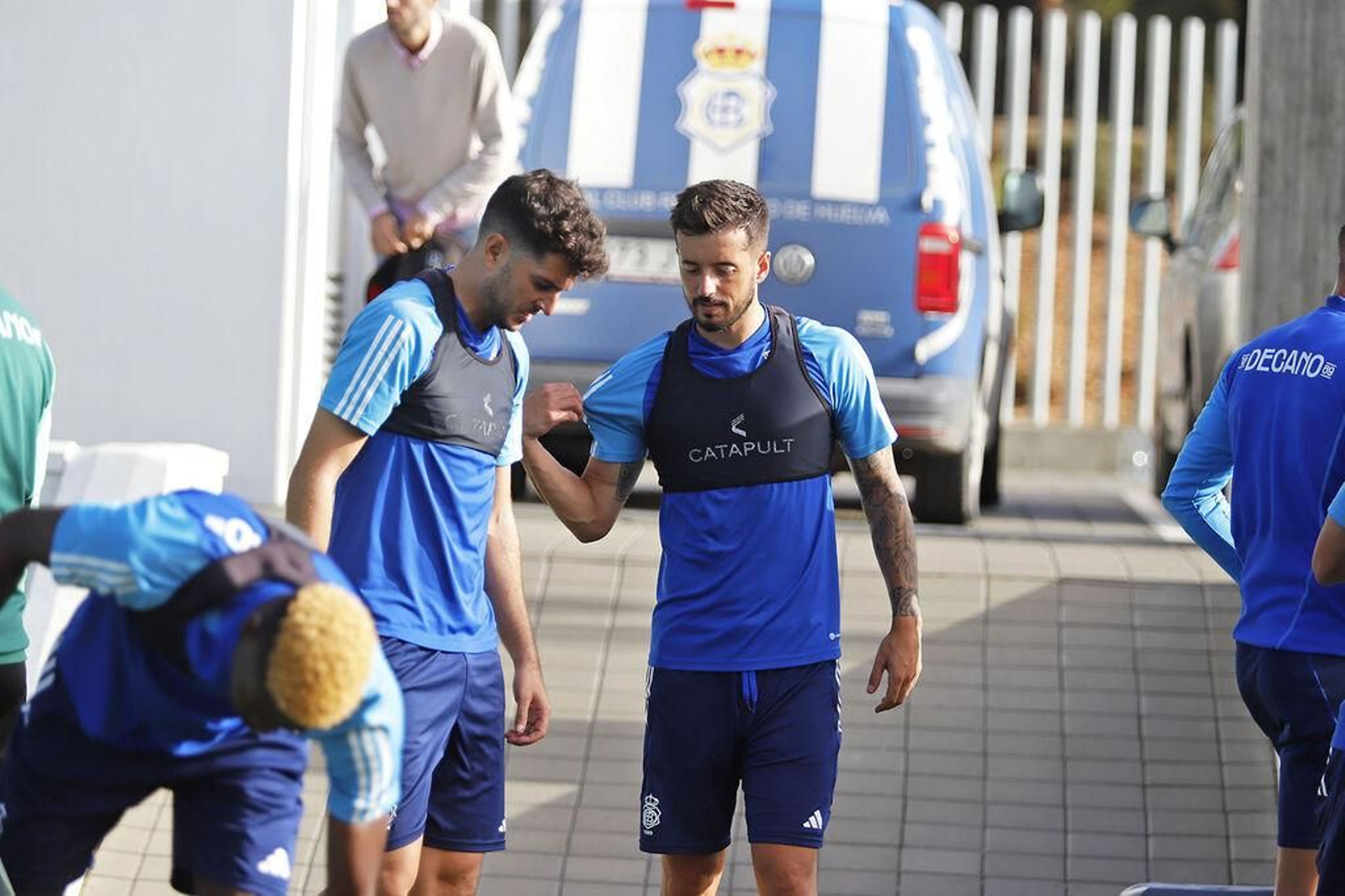 Dani Pinillos durante el entrenamiento de este miércoles con el Recre.