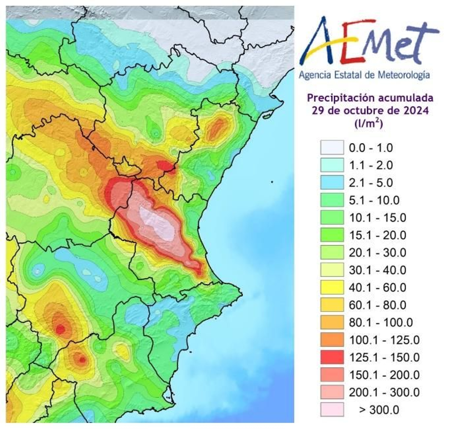 Precipitación acumulada el 29 de octubre.