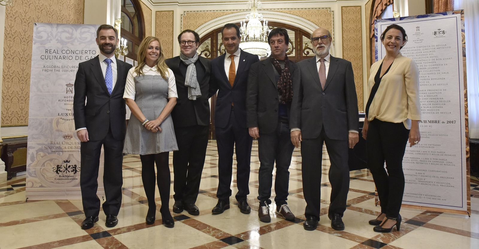 Luis Rey Goñi, Isabel Ojeda, John Axelrod, Carlo Suffredini, Juan Carlos Pérez Calleja, Bernardo Bueno Beltrán y Concha Ortiz, ayer en Hotel Alfonso XIII.