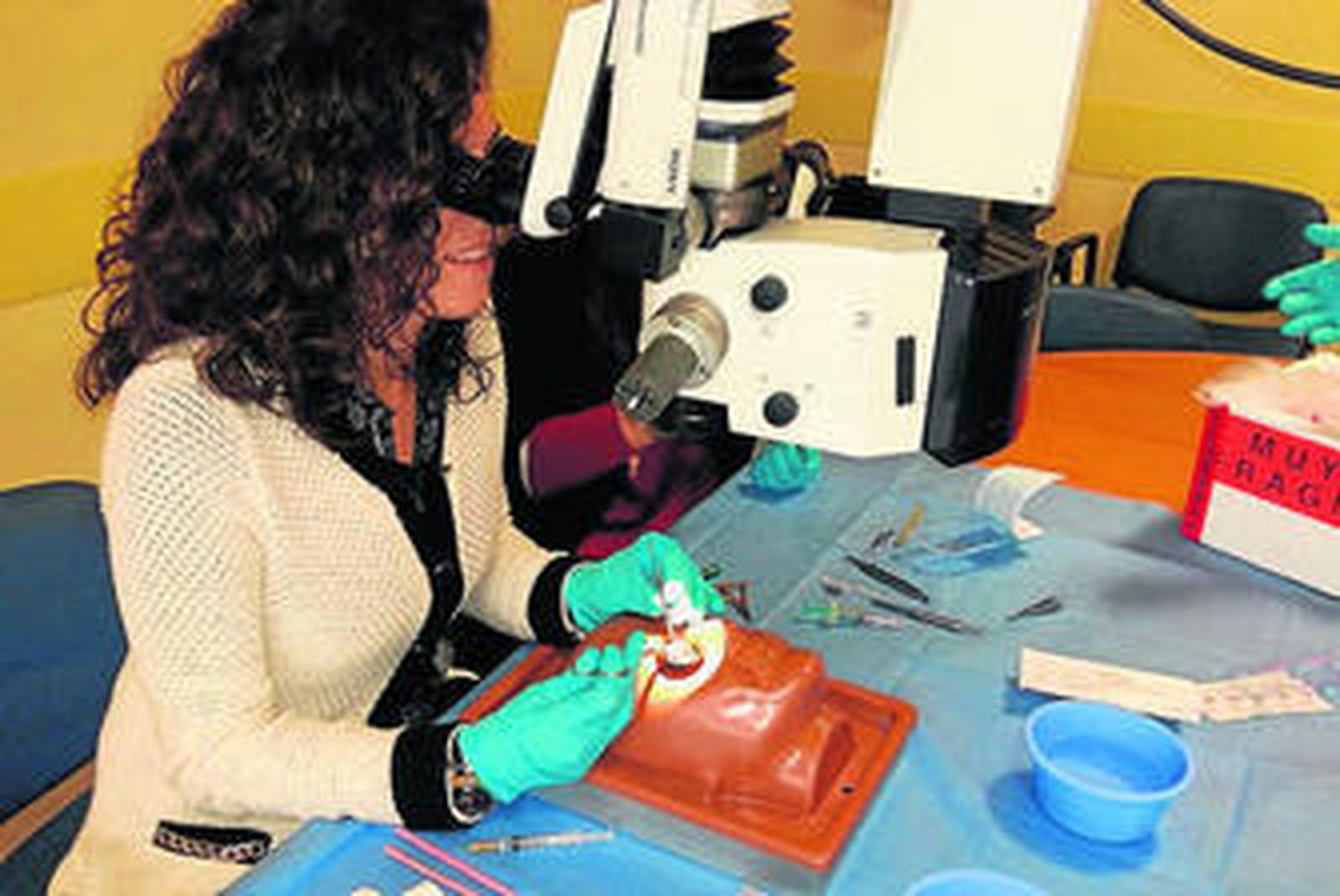 Una joven en el taller experimental, ayer.