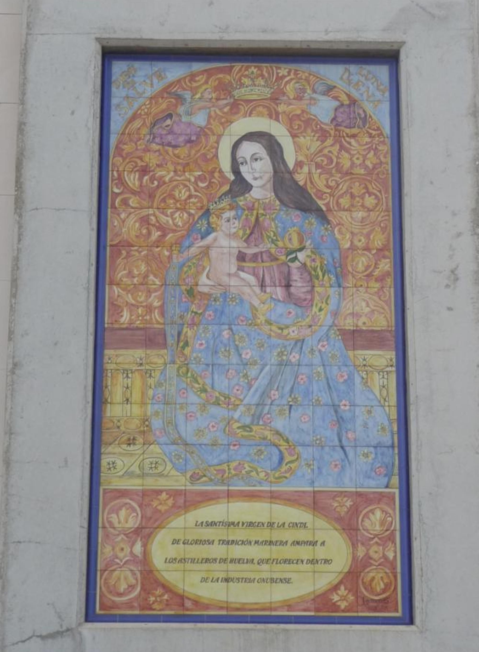 Retablo cerámico dedicado a la Virgen de la Cinta en Astilleros. Retablo cerámico dedicado a la Virgen de la Cinta en Astilleros.