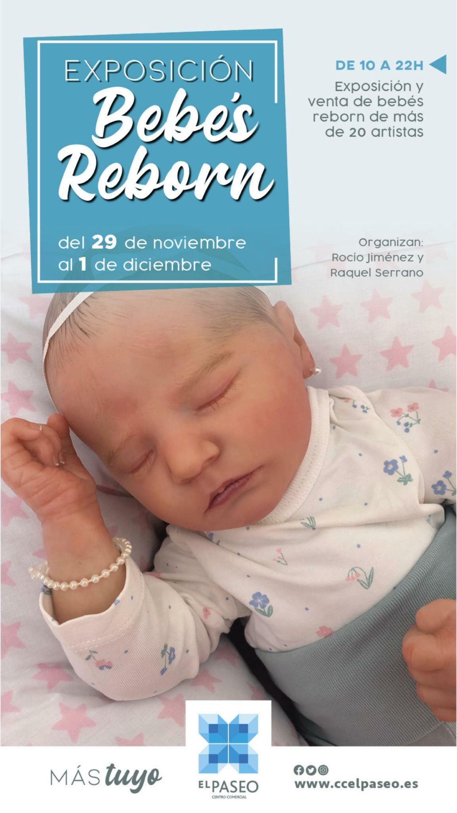 Cartel de la II exposición de Bebés Reborn que se celebrará este fin de semana en El Paseo, desde las 10:00 horas hasta las 22:00 horas.