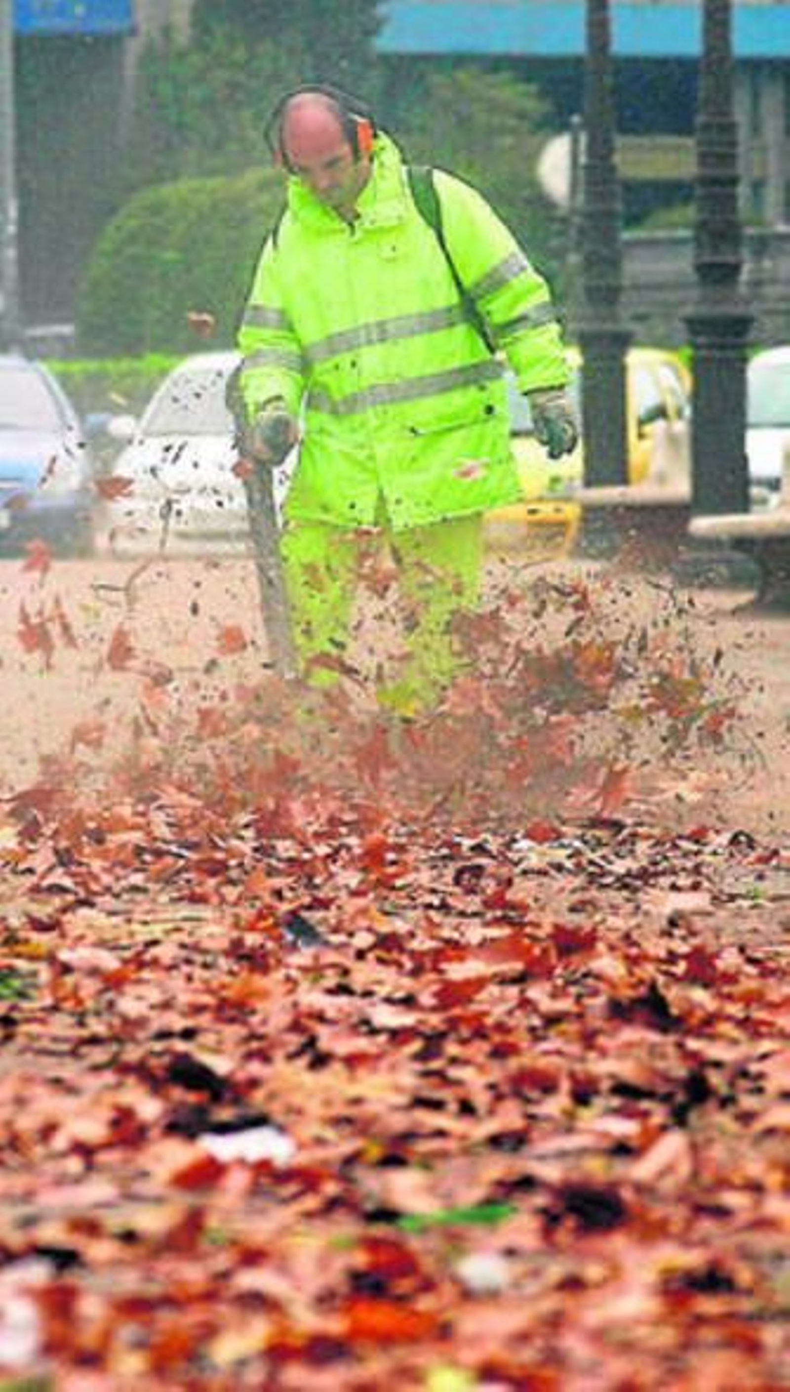 Trabajadores de Inagra durante la campaña de recogida de hojas.