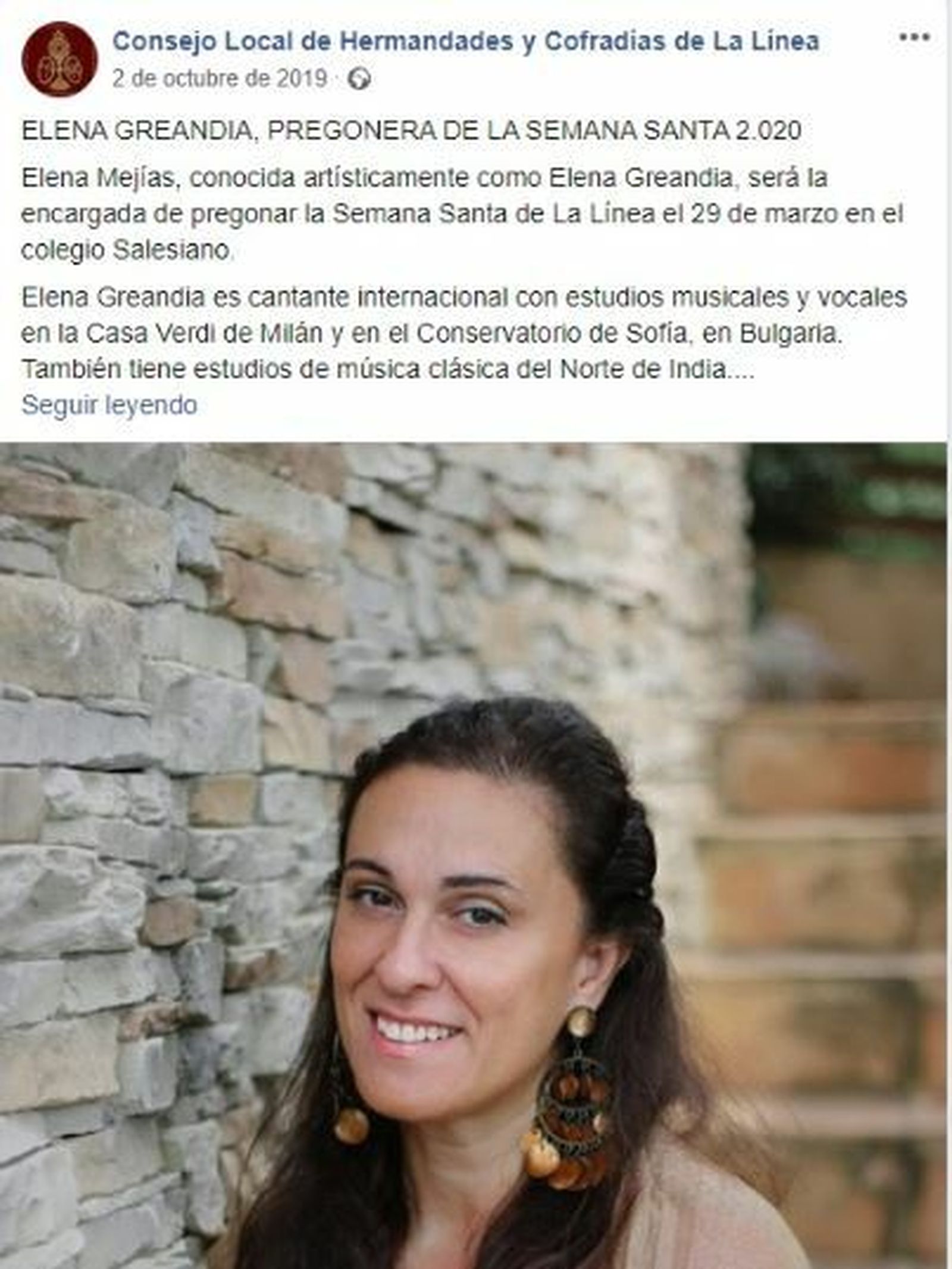 Captura de la publicación del Consejo Local con el nombramiento de Elena Greandia.