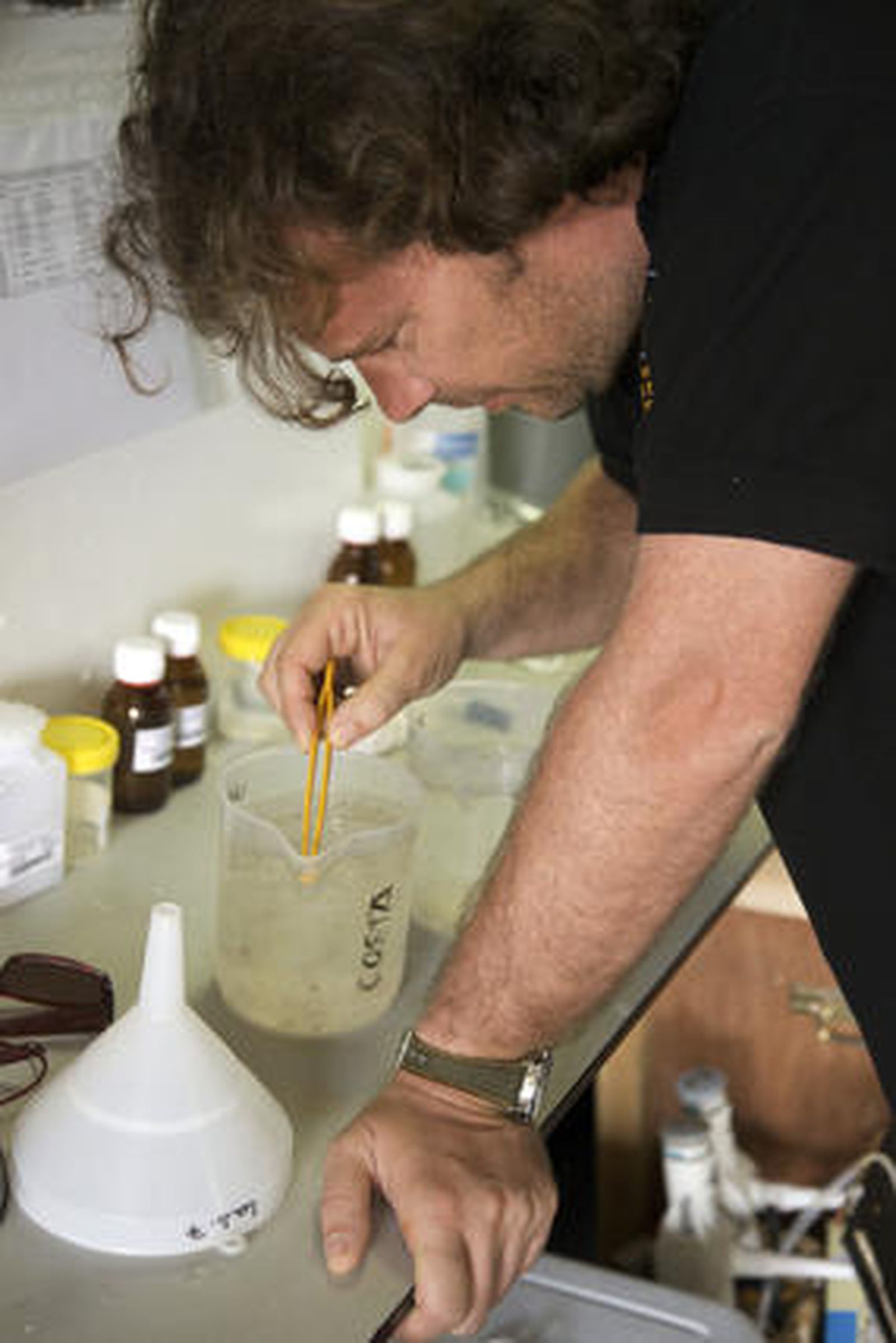 Juan Ignacio González Gordillo con muestras para el trabajo en el laboratorio.

Foto: CSIC