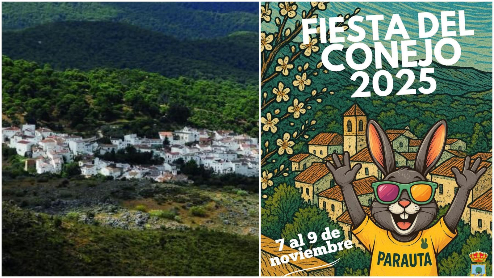 Parauta y el cartel de su Fiesta del Conejo.