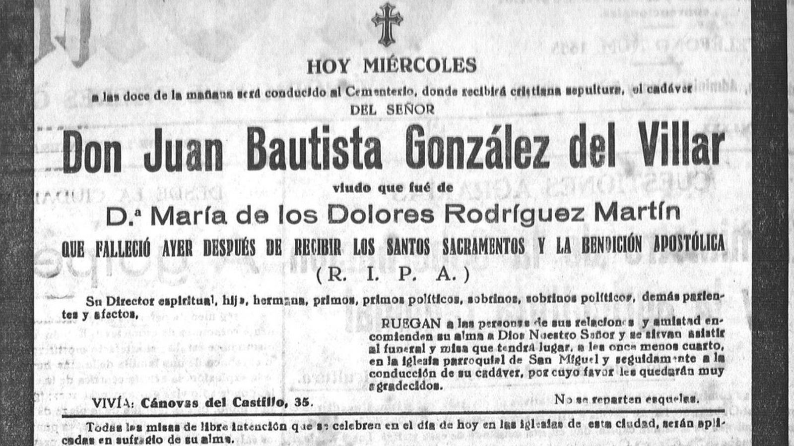 Esquela publicada en diario El Guadalete el 20 de abril de 1932.