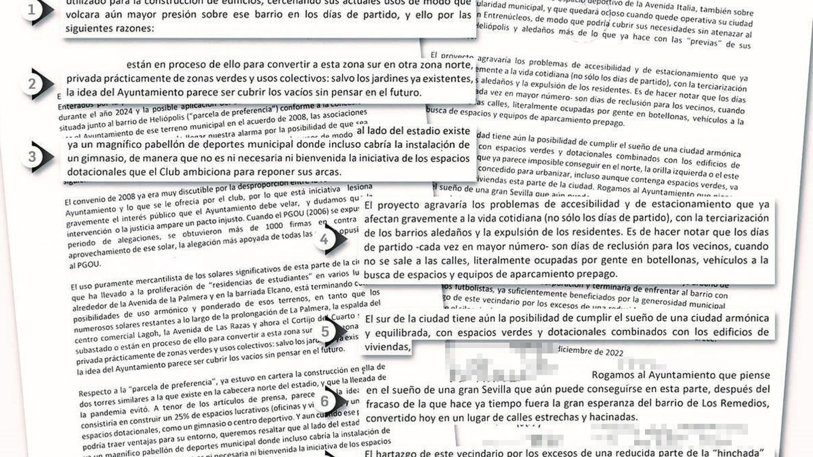 La opinión de los vecinos ante la reforma del Betis. La carta enviada al alcalde el 8 de diciembre.