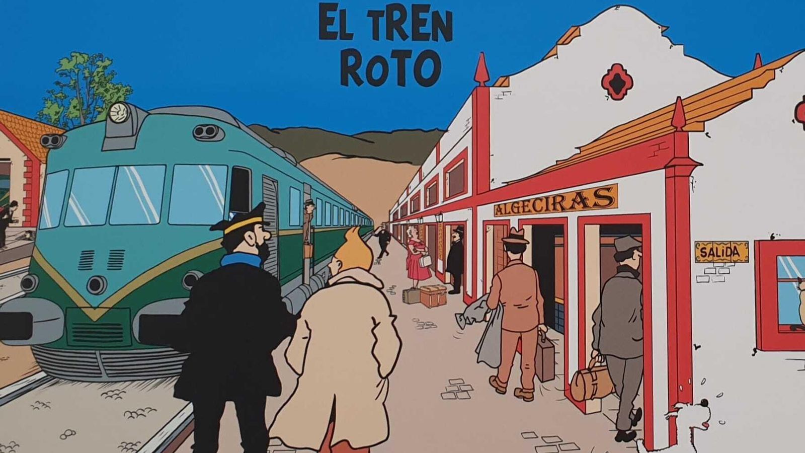 Tintín, ante el "tren roto", en la estación de tren de Algeciras. Tintín, ante el "tren roto", en la estación de tren de Algeciras.